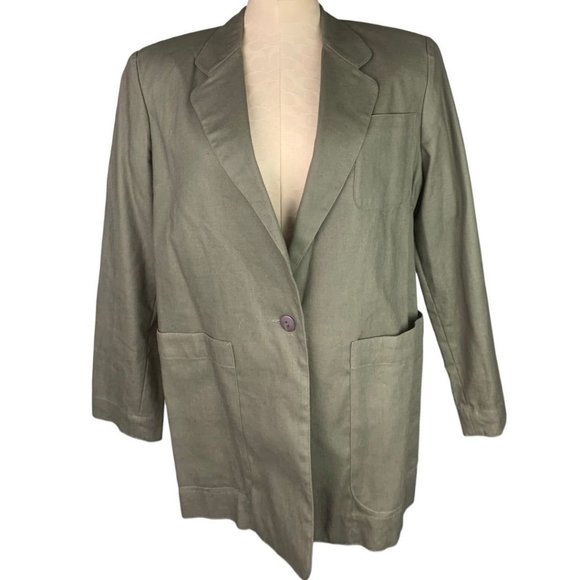 6P Rafaella Petites Women's Vintage 90s Army Green Cotton Blend Blazer - Picture 1 of 8